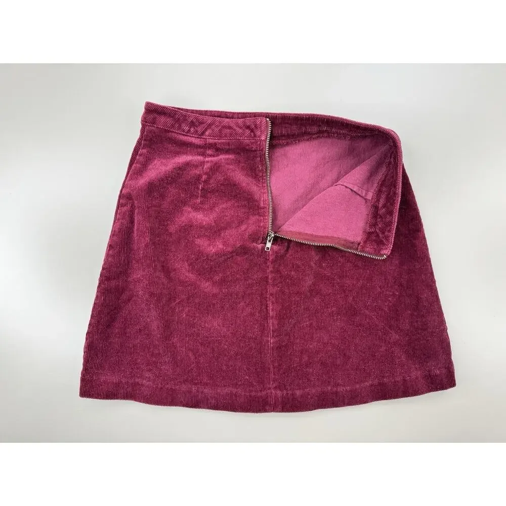 Forever 21 Women’s Corduroy Mini Skirt S‎ Burgundy Pink Fall Retro Boho Cotton - Picture 9 of 10